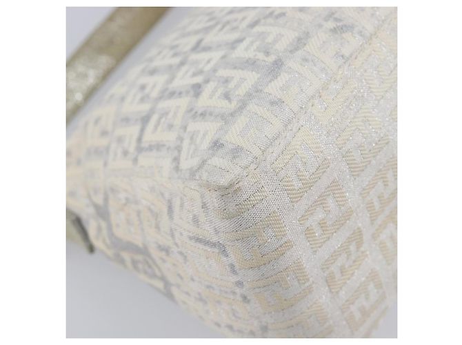FENDI Zucchino Canvas Mamma Baguette Shoulder Bag Silver 8BR444 - vista 17