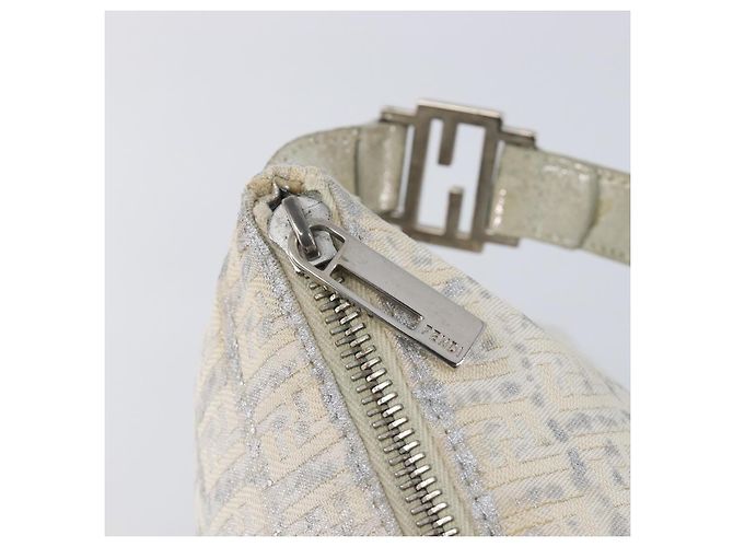 FENDI Zucchino Canvas Mamma Baguette Shoulder Bag Silver 8BR444 - vista 18