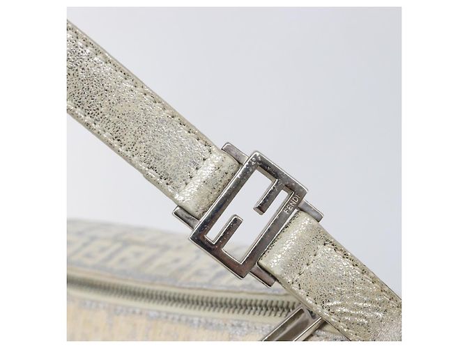 FENDI Zucchino Canvas Mamma Baguette Shoulder Bag Silver 8BR444 - vista 19