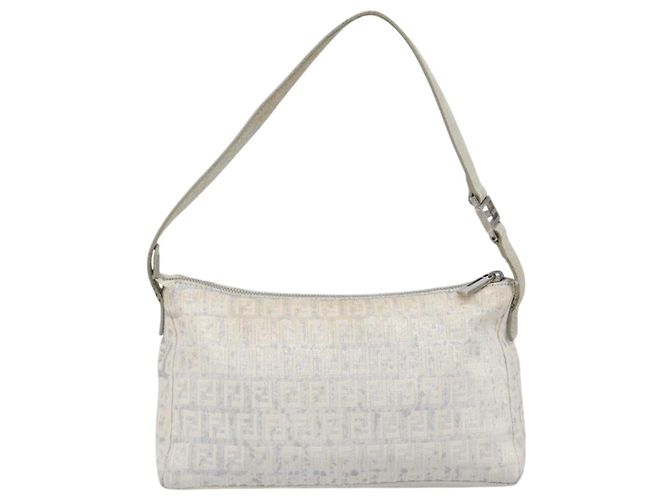 FENDI Zucchino Canvas Mamma Baguette Shoulder Bag Silver 8BR444 - vista 2