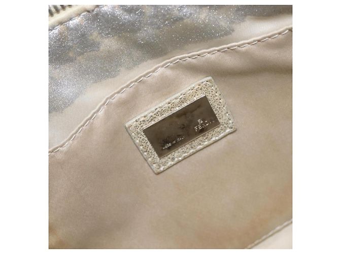 FENDI Zucchino Canvas Mamma Baguette Shoulder Bag Silver 8BR444 - vista 20