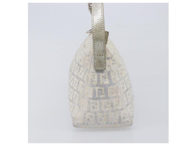 FENDI Zucchino Canvas Mamma Baguette Shoulder Bag Silver 8BR444 - vista 3