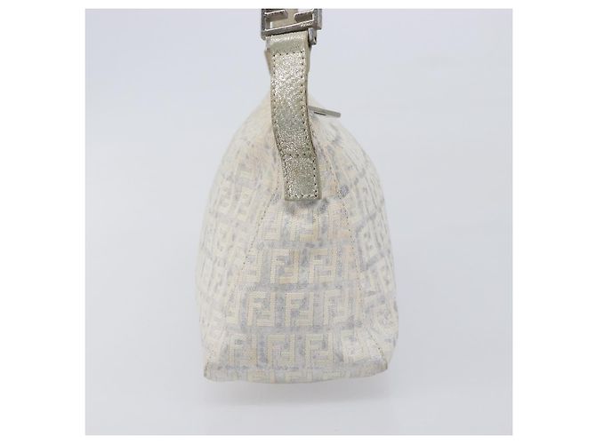 FENDI Zucchino Canvas Mamma Baguette Shoulder Bag Silver 8BR444 - vista 4