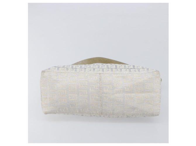 FENDI Zucchino Canvas Mamma Baguette Shoulder Bag Silver 8BR444 - vista 5