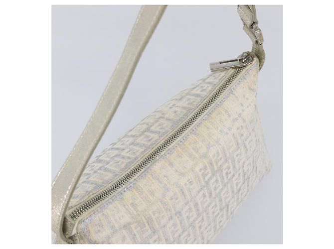 FENDI Zucchino Canvas Mamma Baguette Shoulder Bag Silver 8BR444 - vista 6