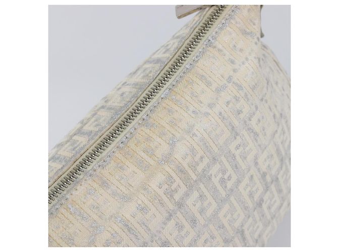 FENDI Zucchino Canvas Mamma Baguette Shoulder Bag Silver 8BR444 - vista 7