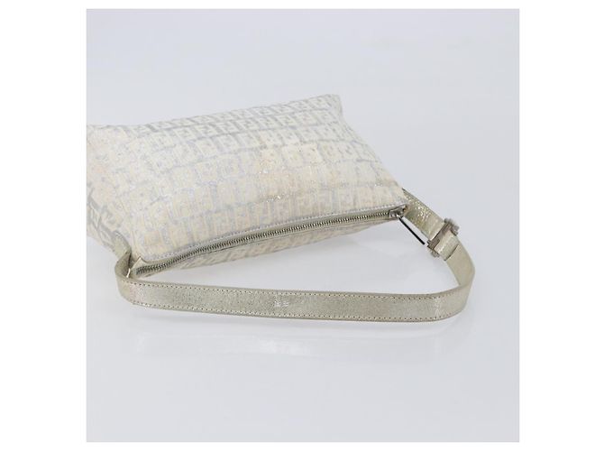 FENDI Zucchino Canvas Mamma Baguette Shoulder Bag Silver 8BR444 - vista 8