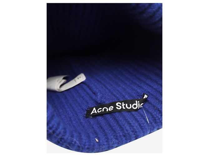 Acne Gorro acanalado azul con logotipo Large Face - vista 2