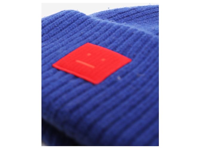 Acne Gorro acanalado azul con logotipo Large Face - vista 3