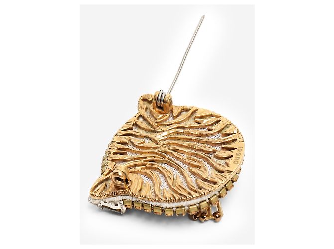 Gucci Broche tête de chat en cristal doré - vue 4