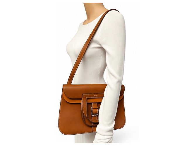 Hermès Borsa Halzan 31 in pelle Barenia marrone - vista 2