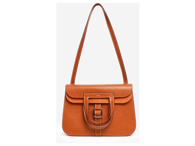 Hermès Borsa Halzan 31 in pelle Barenia marrone - vista 3