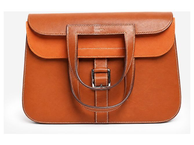 Hermès Borsa Halzan 31 in pelle Barenia marrone - vista 4