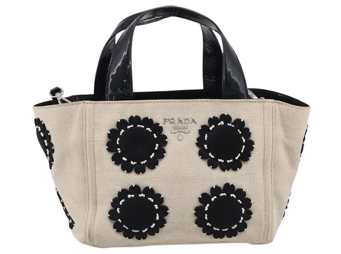 PRADA Hand Bag Canvas Denim 2way Beige Silver - vista 2