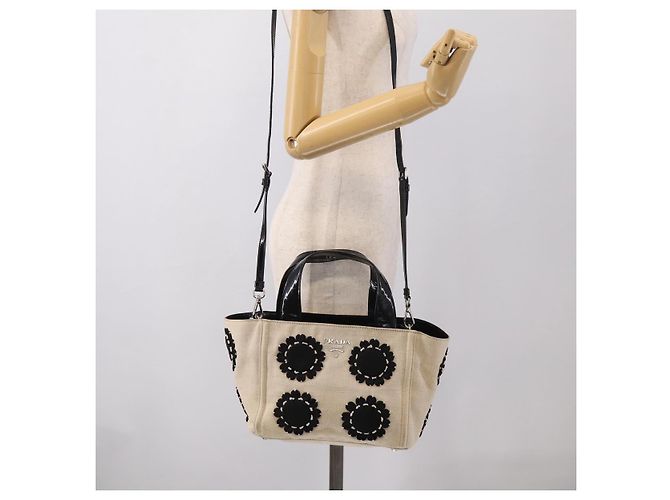 PRADA Hand Bag Canvas Denim 2way Beige Silver - vista 29