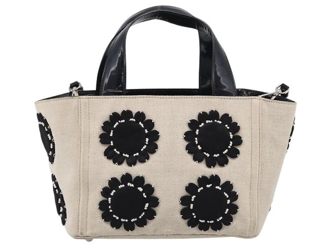 PRADA Hand Bag Canvas Denim 2way Beige Silver - vista 3