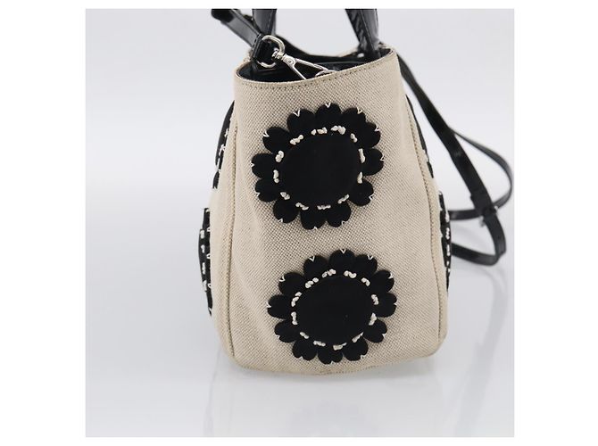 PRADA Hand Bag Canvas Denim 2way Beige Silver - vista 5