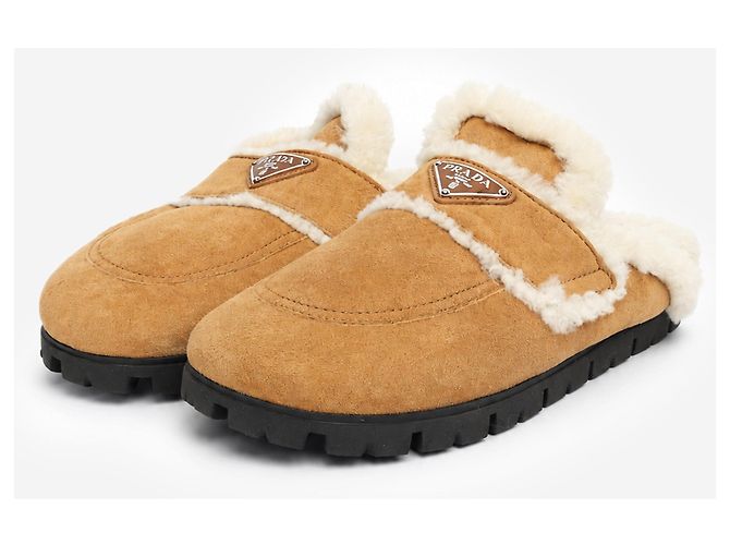Prada Mules in camoscio beige e shearling - size EU 38 - vista 2