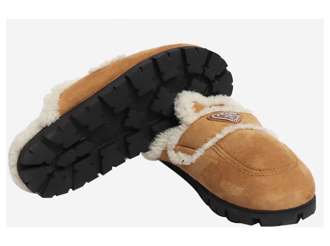 Prada Mules in camoscio beige e shearling - size EU 38 - vista 8