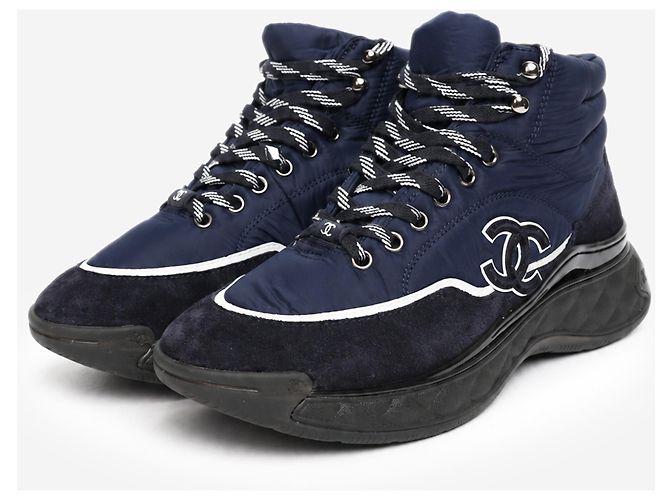 Chanel Sneakers alte in nylon e camoscio blu navy - taglia EU 39.5 - vista 2