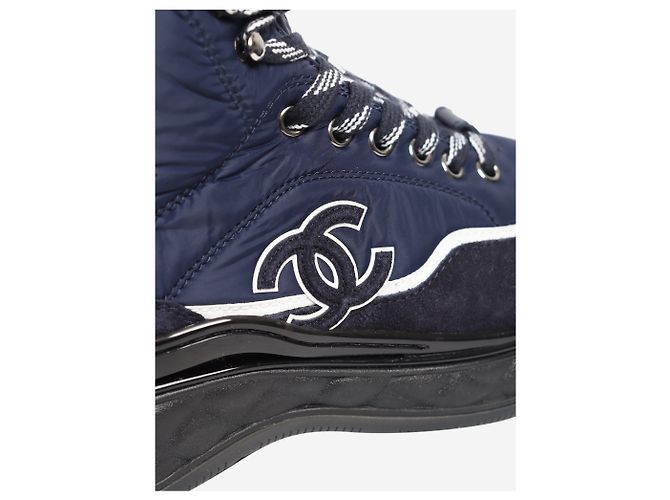 Chanel Sneakers alte in nylon e camoscio blu navy - taglia EU 39.5 - vista 5