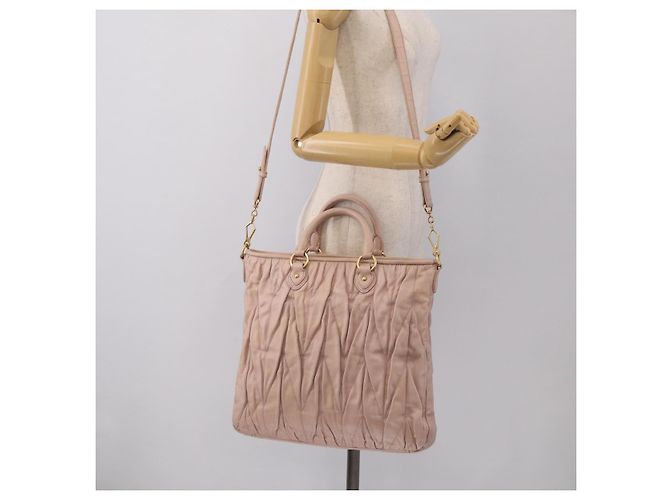 Miu Miu Matelasse Hand Bag Leather 2way Pink Gold - vista 28