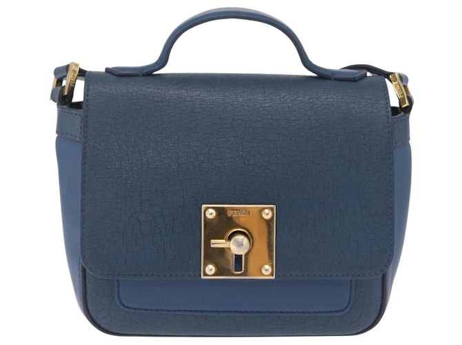FENDI Hand Bag Leather 2way Blue Gold Tone 8M0321 - vista 13