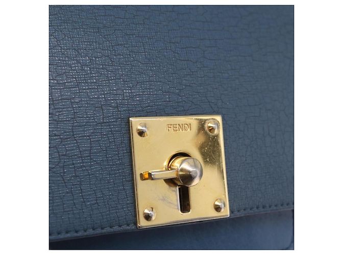 FENDI Hand Bag Leather 2way Blue Gold Tone 8M0321 - vista 22