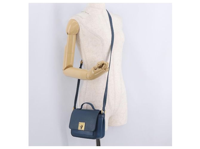 FENDI Hand Bag Leather 2way Blue Gold Tone 8M0321 - vista 30