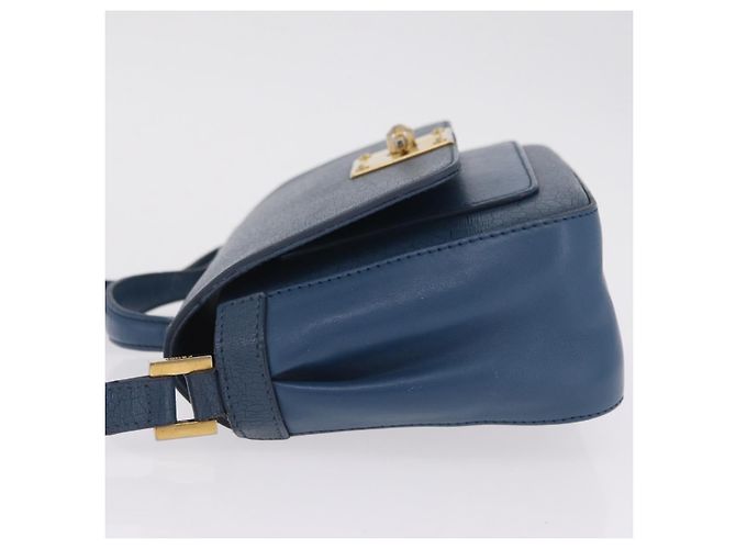 FENDI Hand Bag Leather 2way Blue Gold Tone 8M0321 - vista 4