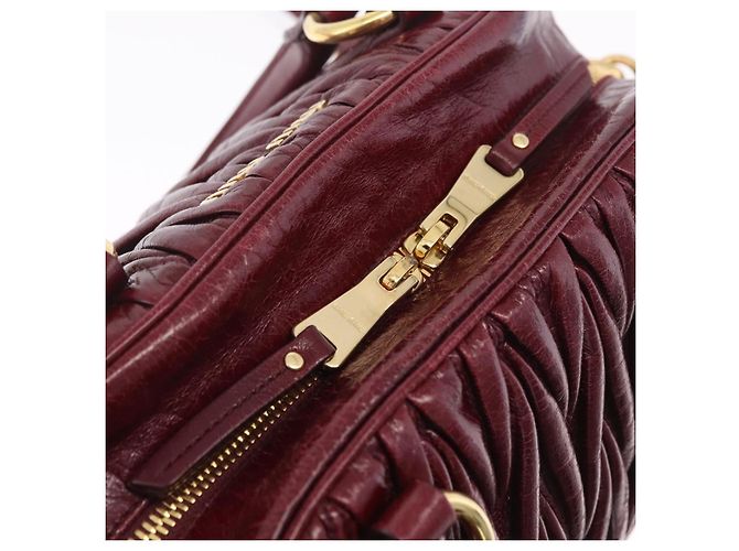 Miu Miu Matelasse Hand Bag Leather 2way Red Gold - vista 21