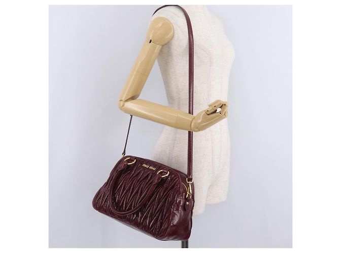 Miu Miu Matelasse Hand Bag Leather 2way Red Gold - vista 31