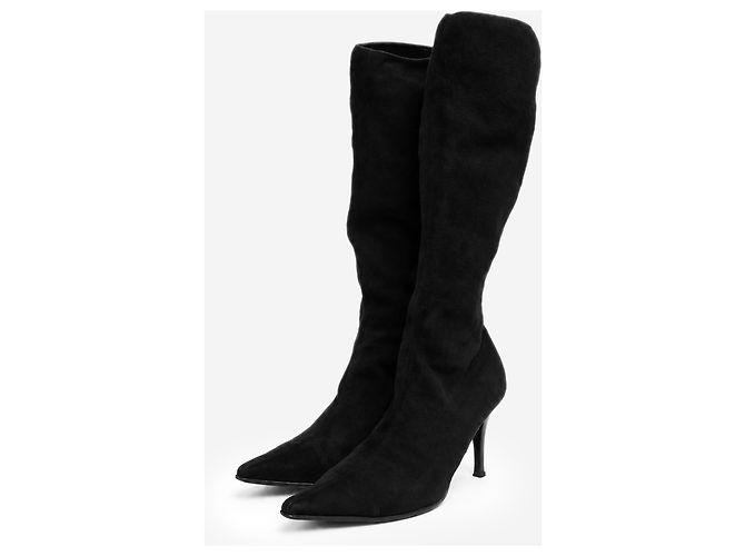 Chanel Bottes hautes en daim noir - taille EU 35.5 - vue 2