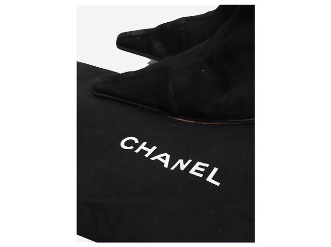 Chanel Bottes hautes en daim noir - taille EU 35.5 - vue 7