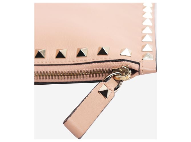Valentino Clutch pouch grande Rockstud in pelle beige - vista 5