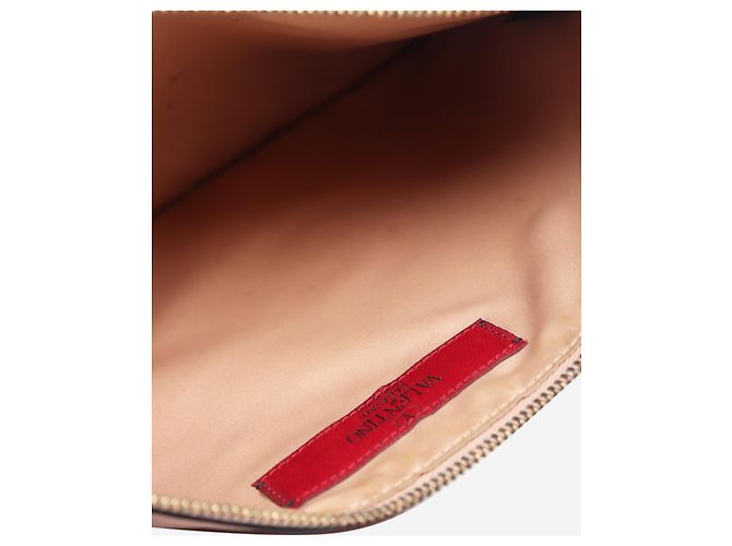 Valentino Clutch pouch grande Rockstud in pelle beige - vista 6