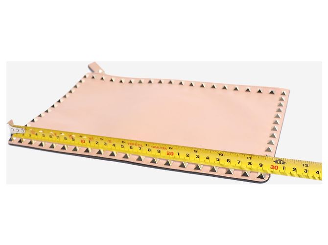 Valentino Clutch pouch grande Rockstud in pelle beige - vista 8