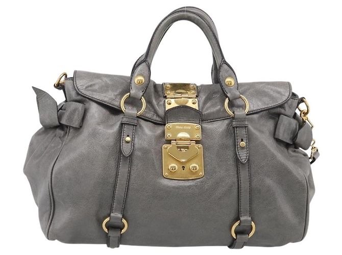 Miu Miu Sac à Main en Cuir 2way Gris Or - vue 2