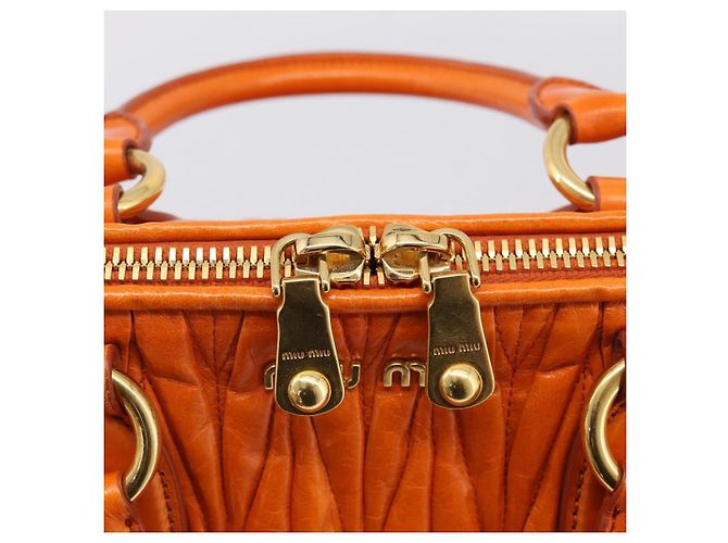 Miu Miu Matelasse Hand Bag Leather 2way Orange Gold - vista 10