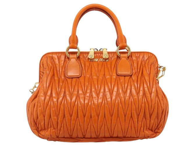 Miu Miu Matelasse Hand Bag Leather 2way Orange Gold - vista 13