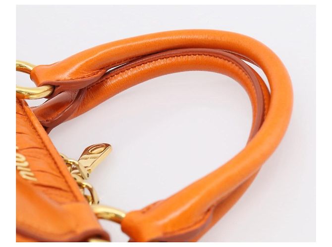 Miu Miu Matelasse Hand Bag Leather 2way Orange Gold - vista 14