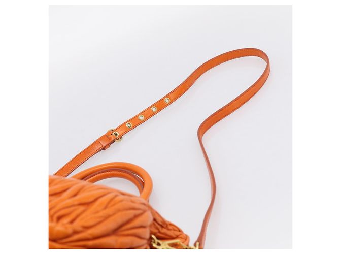 Miu Miu Matelasse Hand Bag Leather 2way Orange Gold - vista 15