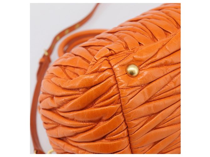 Miu Miu Matelasse Hand Bag Leather 2way Orange Gold - vista 16