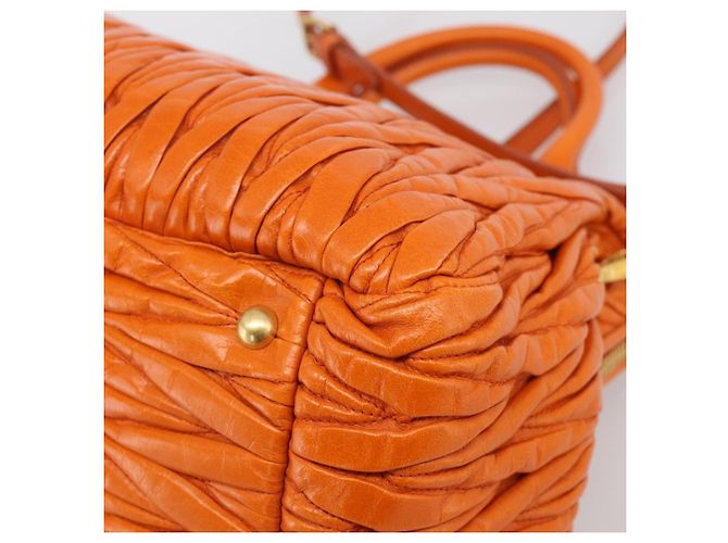 Miu Miu Matelasse Hand Bag Leather 2way Orange Gold - vista 17