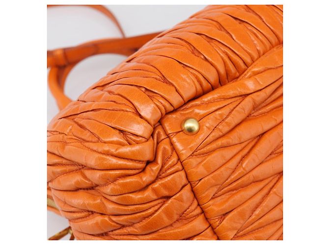 Miu Miu Matelasse Hand Bag Leather 2way Orange Gold - vista 18