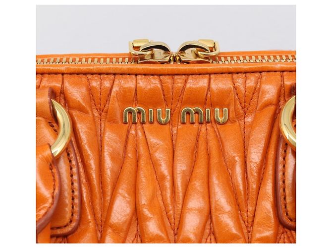 Miu Miu Matelasse Hand Bag Leather 2way Orange Gold - vista 19