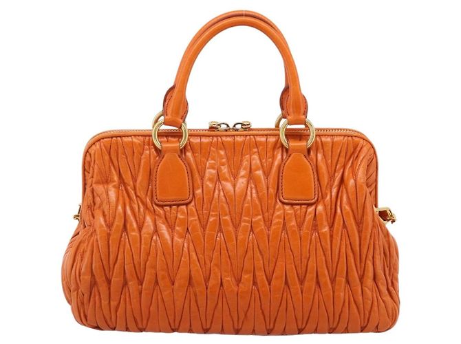 Miu Miu Matelasse Hand Bag Leather 2way Orange Gold - vista 2