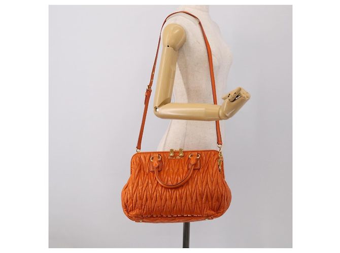 Miu Miu Matelasse Hand Bag Leather 2way Orange Gold - vista 27