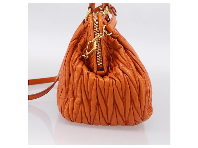 Miu Miu Matelasse Hand Bag Leather 2way Orange Gold - vista 3