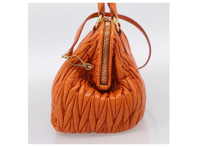 Miu Miu Matelasse Hand Bag Leather 2way Orange Gold - vista 4